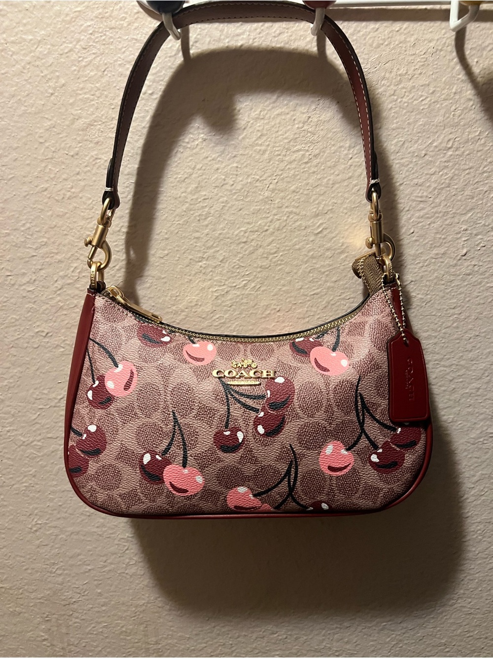 Coach Pink Cherry Signature Canvas Shoulder Bag